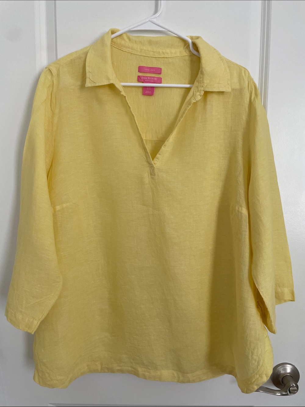 Pale Yellow Linen V-Neck Collared Tunic